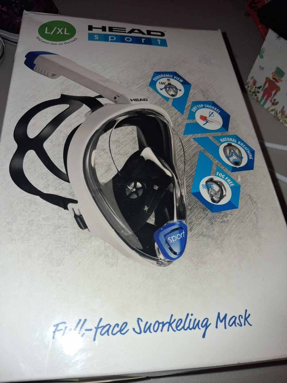 HEAD Full-Face Snorkel Mask in White and Black with Blue Accents